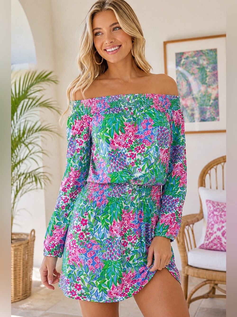 Lilly Pulitzer Cyla Off-the-Shoulder Romper Skort Cherry On Top Size Medium
